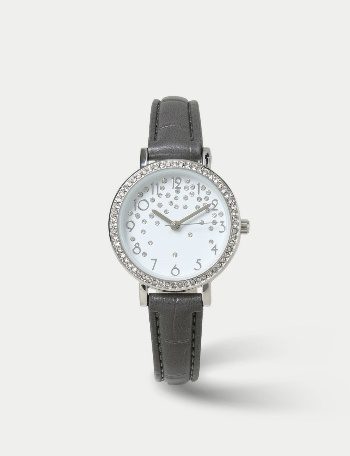 Grey Rhinestone Face Watch