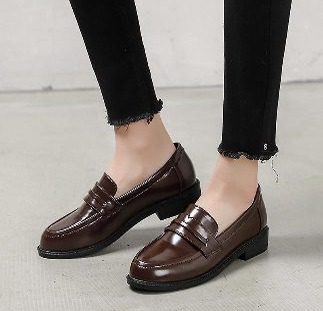 Leather Flats Street Shoes, Women College Loafers