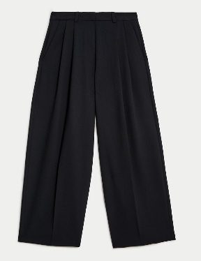 Pleat Front Relaxed Wide Leg Trousers