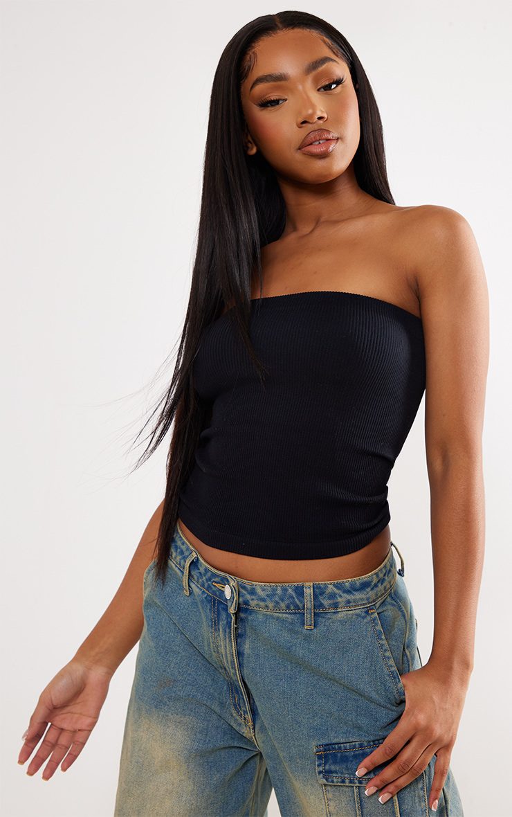 Black Snatched Rib Tube Top