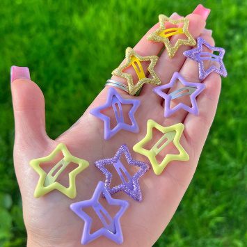 Stars yellow gold purple RANDOM 6 set pastel cute 6 pcs hair 80s style weird wacky funky apple hair accessories pack of 6